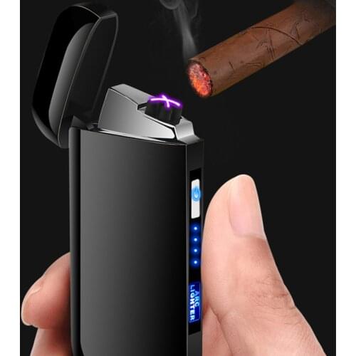 USB Plasma Thunder Lighter Dual Arc Cigar Rechargeable Electronic Lighter Touch Sensing Windproof Pipe Lighter Power Display