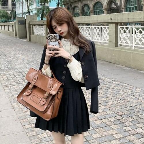 Womens Clothing Fashion School Uniform College Solid Color Elegant Suits Coats Lace Sweet Style Shirts New Sexy Pleated Skirt