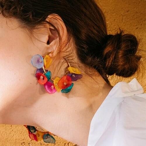 Flowers Lace Circle Mesh Flower Drop Earrings for Women Dance Party Boho Jewelry Korean Fashion Gold Earrings Trending Products