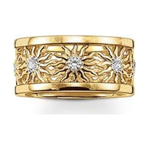 Gold-color White Zircon Sun Flower Motifs Rings, Fashion Thomas Style Glam Eternity Ring Jewelry Romantic Ts Soul Gift for Women