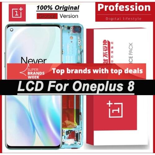 100% Original 6.55'' AMOLED Display for OnePlus 8 IN2013 IN2017 Full LCD Touch Screen Digitizer Repair Parts with Service Pack