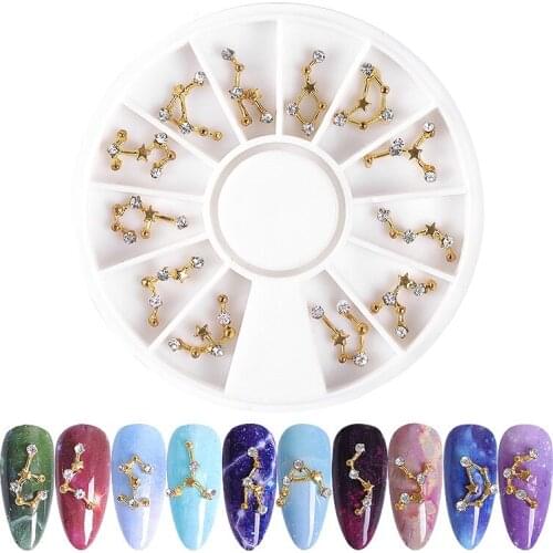 12 Constellation Shape Nail Art Decorations 3D Alloy Nail Rhinestones Creative Jewelry Decor Nail Wheel DIY Manicure Accessories