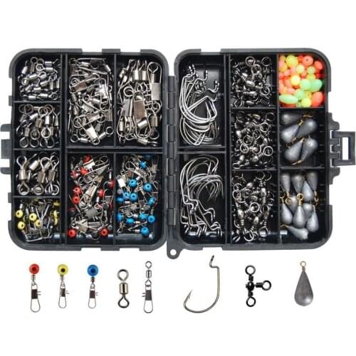 177pcs/box Fishing Accessories Kit Including Jig Hooks fishing Sinker weights fishing Swivels Snaps with fishing tackle boxes