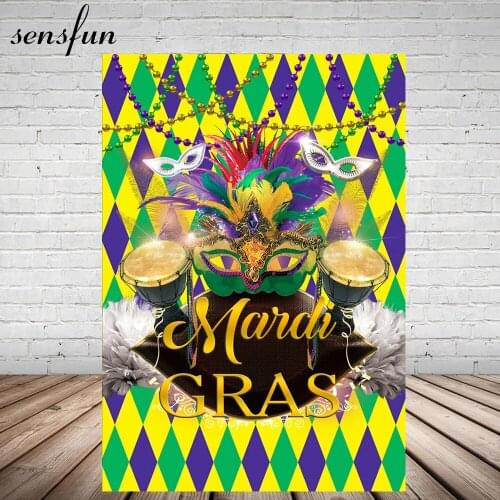 2019 Mardi Gras Carnival Party Backdrop Drum Masquerade Mask Yellow Green Purple Theme Photography Backgrounds 5x7ft Vinyl