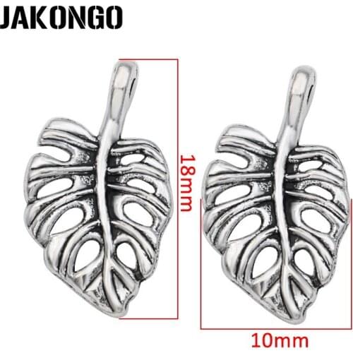 40PCS Antique Silver Plated Leaf Charms Pendants for Jewelry Making Bracelet DIY Accessories 18x10mm