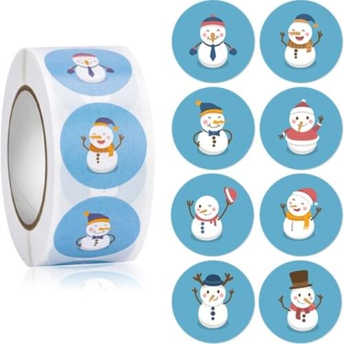 500 Pcs Round Christmas Label Stickers Tree Santa Snowman Elk Present Package Decor Craft Stationery Adhesive Sealing