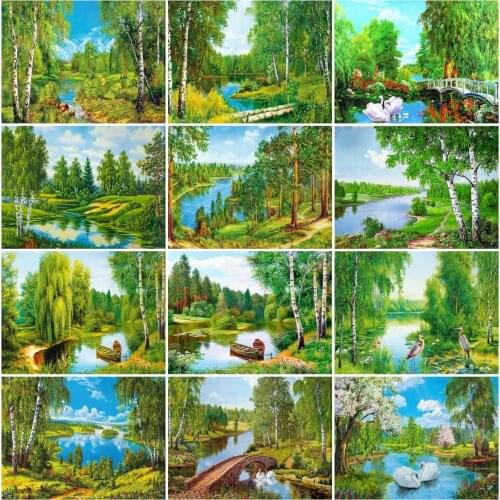 AZQSD Diamond Painting Landscape Cross Stitch Diamond Embroidery Sale Diamond Mosaic wholesale Picture Of Rhinestones River