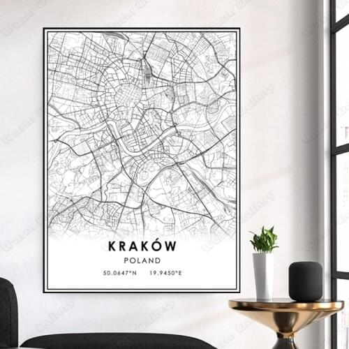Black and White Poland City Map The Krakow City Map Poster HD Print Wall Art Canvas Nordic Landscape Painting for Home Decor