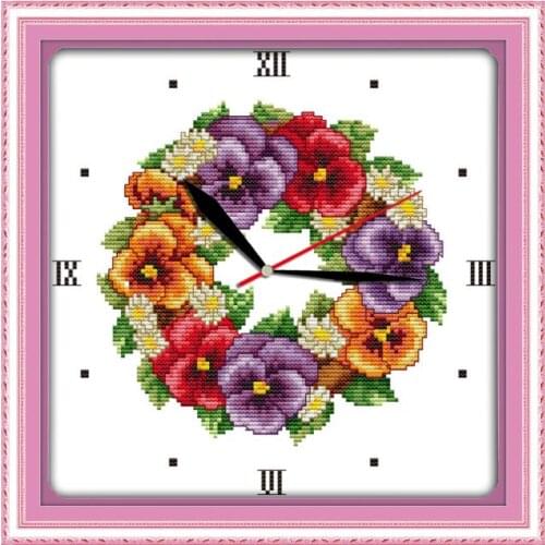 Colored poppies clock face cross stitch kit 14ct 11ct count print canvas wall clock stitching embroidery DIY handmade needlework