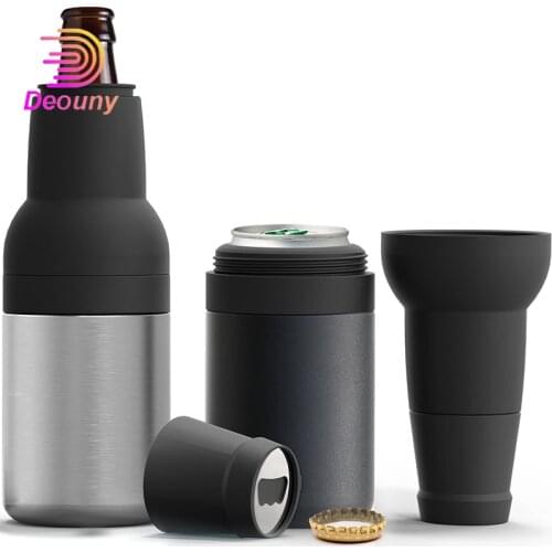 DEOUNY Frosty Beer Vacuum Insulated Double Walled Stainless Steel Beer Bottle And Can Cooler With Beer Opener Bar Tools