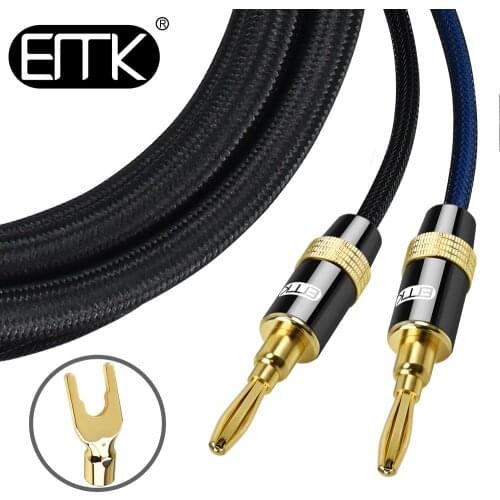 EMK Banana Plug Bi-Wire Cable Screw Spade cable 3m 5m Y cable 4mm Connector Hifi braided OFC for speaker amplifier