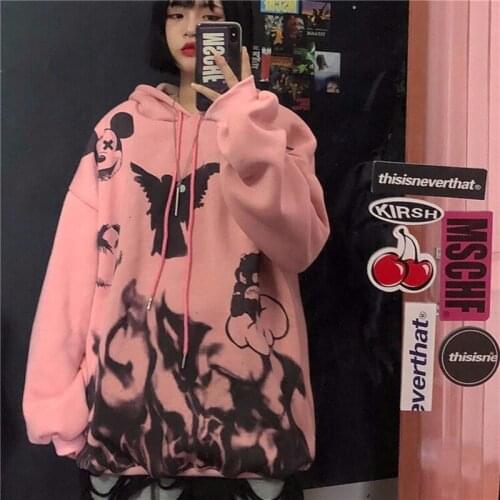 Harajuku Sweatshirt Women Pink Autumn Hoodies Long Sleeve Pullover White Funny Kpop Loose Jumpers Hoodie BF Females Cool