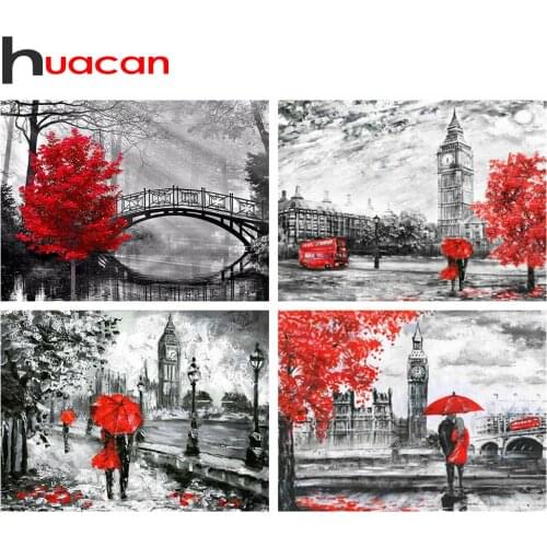 Huacan Full Square Diamond Painting Landscape 5D Diamond Embroidery Mosaic Street Kits Art Home Decoration