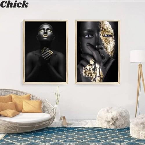 African woman painting black and gold nude woman oil painting wall art posters and prints living room home decoration painting