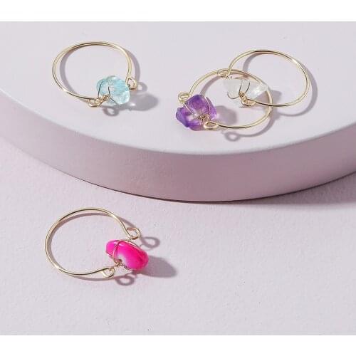 2021 Spring Summer New Design Stackable Ring Set-Natural Stone 4 Pieces Women Multiple Finger Rings