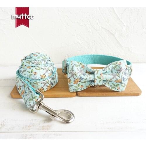 MUTTCO dog collar and leash set with bow tie handmade dog necklace durable leash for pet accessory gift 5 sizes UDC060