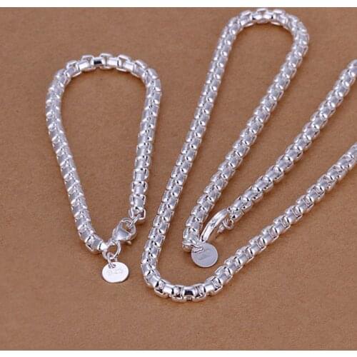 Sets sterling-silver-jewelry Sets Silver Trendy Jewelry Sets Round Grid Jewelry Wholesale Free Shipping aoqi LS058