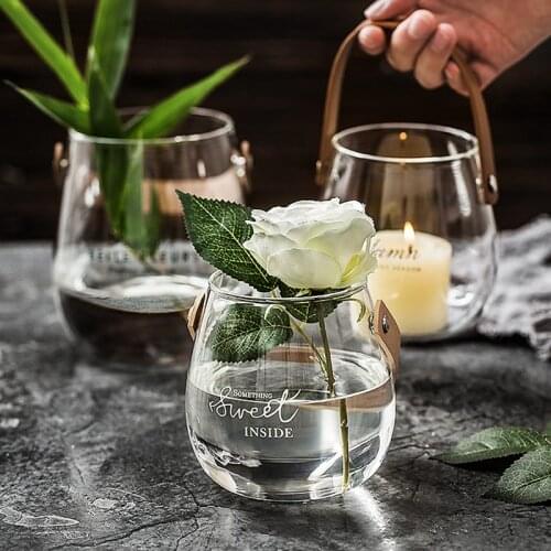Creative Glass Storage Jar Leather Handle Flower Vase Plant Bottle Container Organizer Tools Nordic Home Decoration Accessories