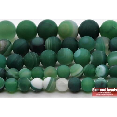 Wholesale Natural Stone Dull Polish Matte Green Stripe Agates Round Loose Beads For Jewelry Making DMS15