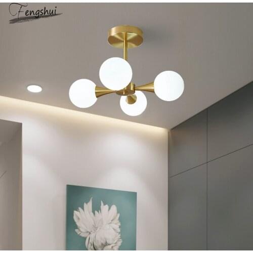 Nordic Bedroom Chandelier Luxury Modern Minimalist Dining Room Lamp Childrens Room Living Room Study Room All Copper Glass Lamp