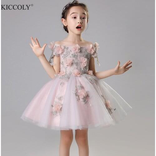 Cute Christmas Flower Girl Ceremony Dresses Shoulderless Princess Dress for Party Wedding Girls First Communion Floral Dresses
