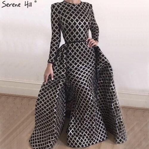 Muslim Black Sequined Mermaid Evening Dresses 2020 Vintage Long Sleeve Luxury Sparkly Evening Gowns LA60924