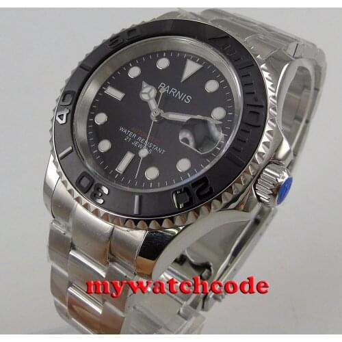 41mm Parnis black dial date Sapphire glass Ceramic bezel miyota automatic mens watch