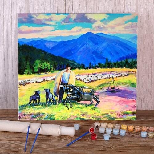 Landscape Shepherd Coloring By Numbers Painting Kit Oil Paints 40*50 Painting On Canvas Wall Decoration For Kids Handiwork