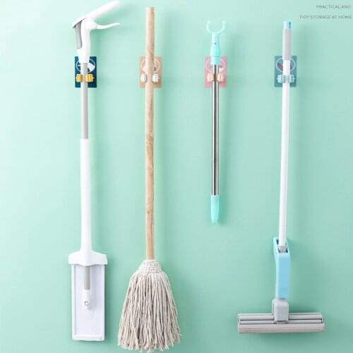 Wall Mounted Mop Holder Home Mop Broom Storage Rack Organizer Storage Shelf Kitchen Tools Shelves Sundries Brush Broom Hook