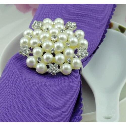 New flower Imitation pearls gold silver Napkin Rings for wedding dinner,showers,holidays,Table Decoration Accessories 100pc