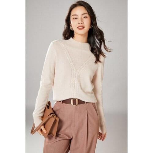 Autumn Winter Women Sweaters Female Pullover Chic Half Turtleneck Long Sleeve 100% Wool Knitted Tops Jumper Shirt Clothes Blouse