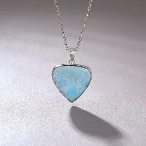 Concise Style Plated Gold 925 Sterling Silver Pendant Necklace Natural Precious Round Dominica Larimar Jewelry Gifts for Woman