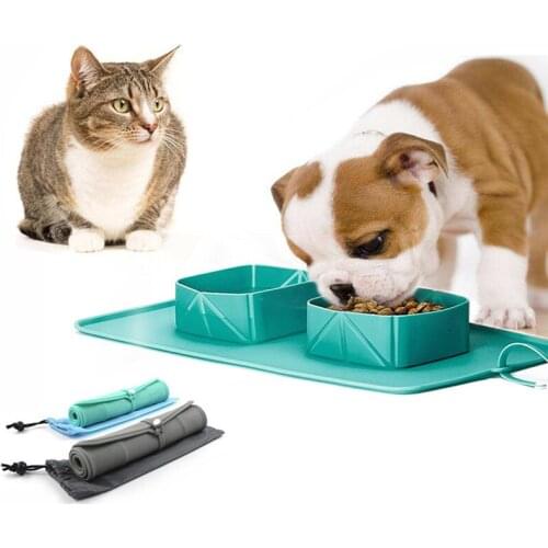 Travel Dog Water Collapsible Bowl Portable Pet Roll Up Silicone Dish Feeder