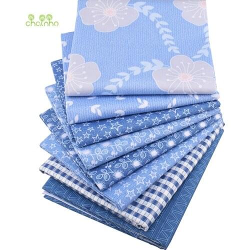 Chainho,Blue Simple Floral Series,Printed Twill Cotton Fabric,Patchwork Cloth For DIY Sewing&Quilting Baby&Child Material,CC325