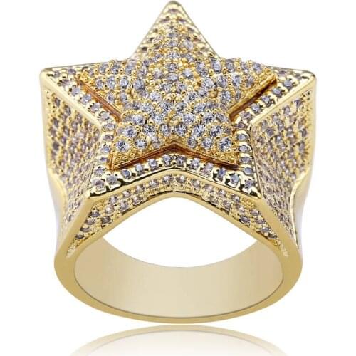 Five-Pointed Star Three-Dimensional Ring Micro-Inlaid Zircon Hip Hop Men Rings Trendy Gold Silver Color Jewelry Gifts