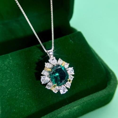 Luxury S925 Silver Necklaces Pendants For Women Fine Jewelry Ladies Green Diamond Pendant Female Gift Necklace