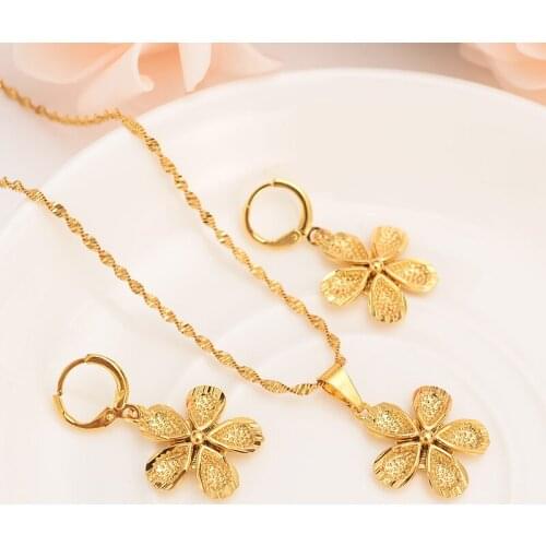 Gold african Ethiopian Flower Jewelry sets for Bride Wedding Jewelry Necklace pendant Earrings womenArab Jewelry lucky Gifts