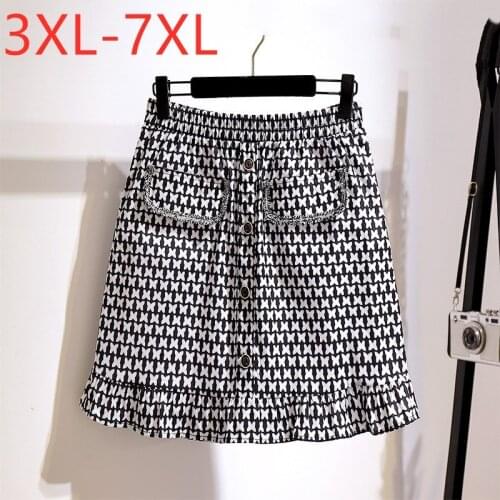New 2021 Ladies Spring Summer Plus Size Mini Skirt For Women Large Casual Loose A-line Plaid Button Skirts 3XL 4XL 5XL 6XL 7XL