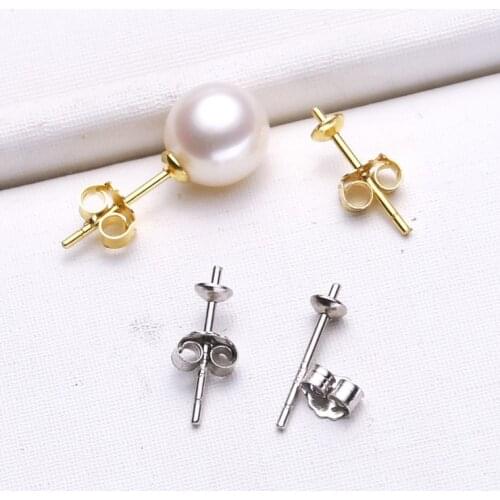 HOT CHEAP 2 Color 925 Sterling Silver Pearl Earrings Fashion Stud Earrings Findings Jewelry Parts Fittings Womens Accessories