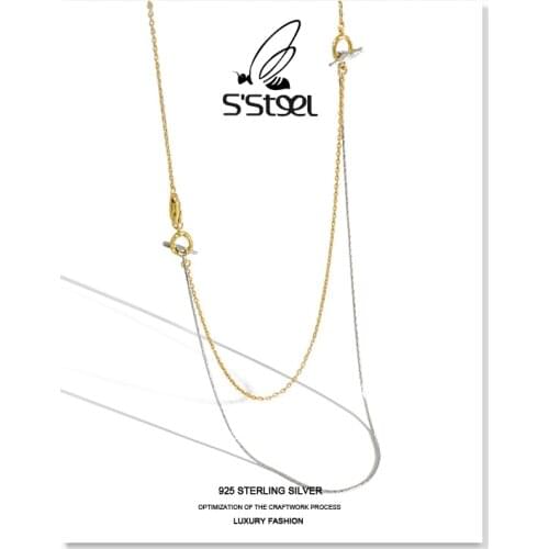 SSTEEL Layered Necklace For Women 925 Sterling Silver Korean Design Double-layer Color Chain Necklaces Collana Donna Jewelry