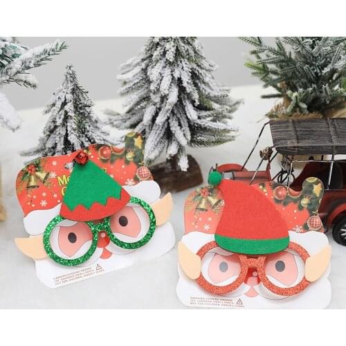 1pc Cartoon Elf Cap Ear Merry Christmas Glasses Frame Decor Adult Children Toy Xmas Glasses Happy New Year Party Decor