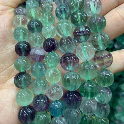 10/12mm Natural Fluorite Stone Beads Round Carved Watermelon DIY Loose Beads For Jewelry Making Beads Women Bracelets Necklace