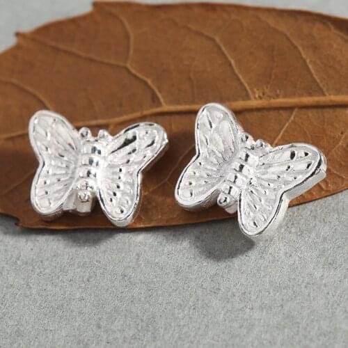 2pcs 925 Sterling Silver Craft Butterfly Bead Spacer 10mm Decoration Jewelry Charm Beads Silver 925 Accessories DIY Jewelry Make