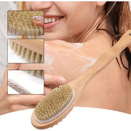 2-in-1 Body Brush Sided Natural Bristles Body Brush Scrubber Long Handle Wooden Spa Shower Brush Bath Massage Brushes