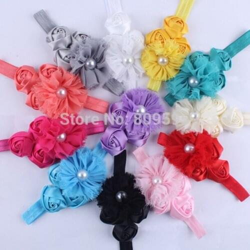 40pcs/lot 12colors Chiffon and rose flower headband
