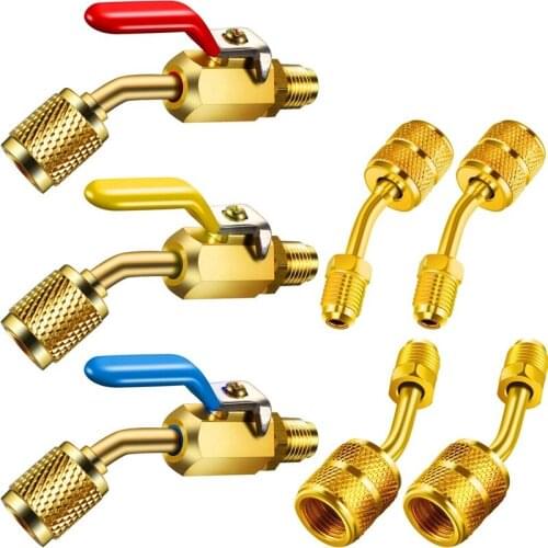 7 Pcs Air Conditioning Refrigerant Angled Compact Ball Valve, 1/4 Inch SAE For R410A R134A AC HVAC,For Mini Split System