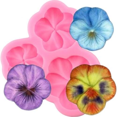 Pansy Flower Silicone Mold Baby Birthday Fondant Cake Decorating Tools Cupcake Topper Molds Candy Resin Mould Chocolate Moulds