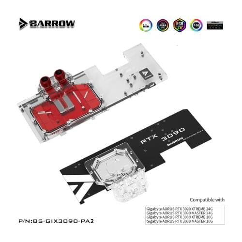 Barrow LRC2.0 full coverage GPU Water Block for Gigabyte AORUS 3090 Aurora BS-GIX3090-PA,GPU cooler