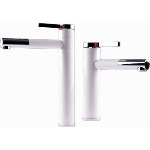 White Paint Matte Black Bathroom Sink Faucet Brass Single Handle Basin Faucet Cold and Hot Bathroom Mixer Tap
