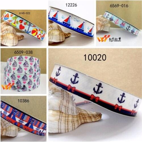 Free shipping 50 yard per size nautical ribbbons printed grosgrain ribbon 10386